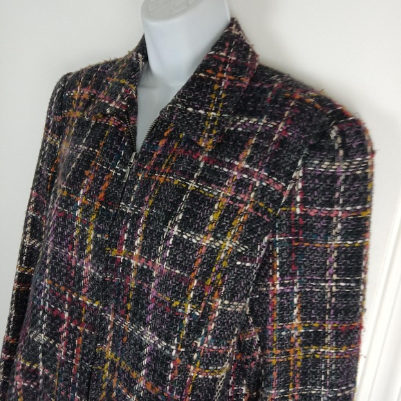 Coldwater Creek Jacket Womens Medium Boucle Tweed Plaid Zip Front Multicolor - Picture 1 of 16